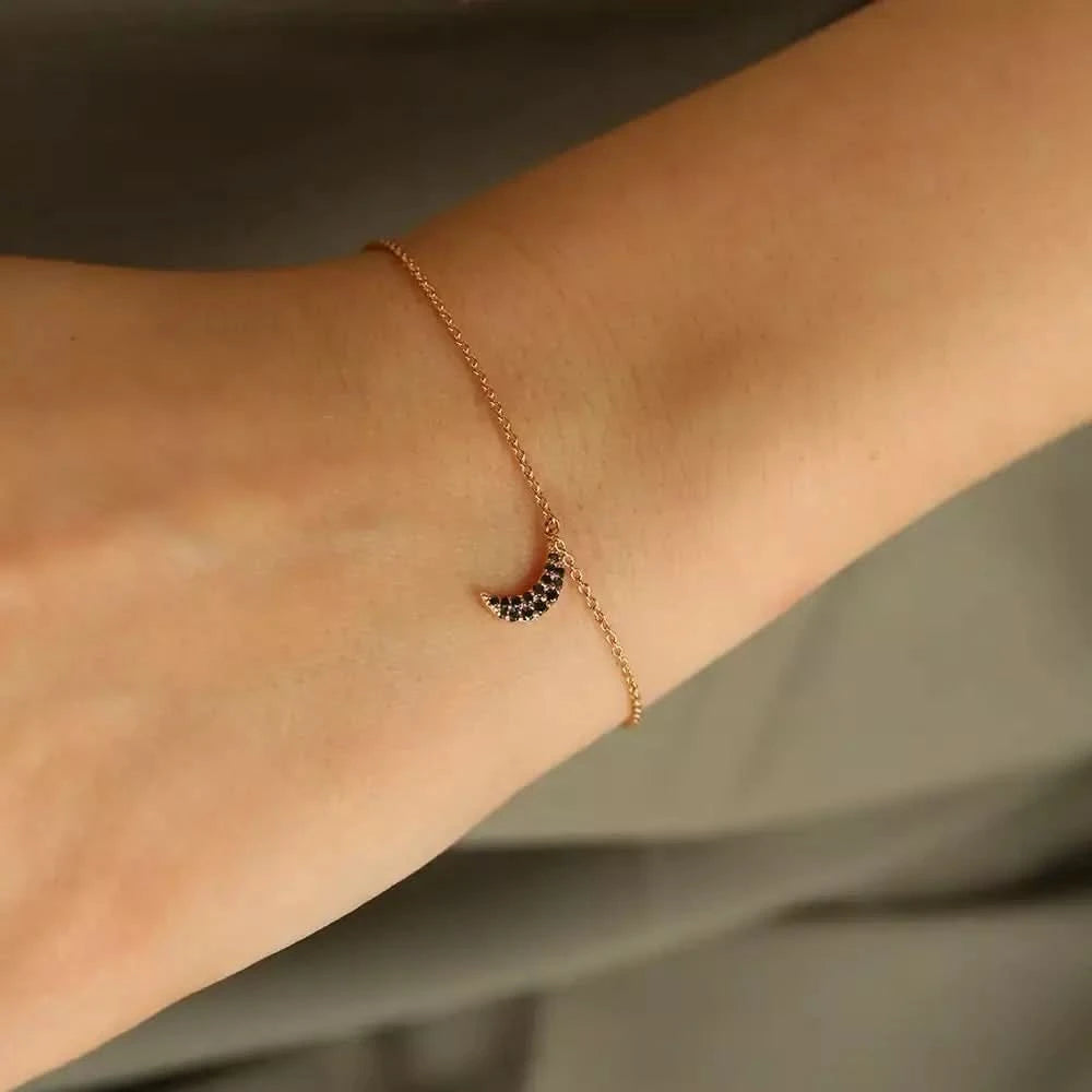 Moon Siyah Pırlanta Taşlı Rose Altın Bileklik