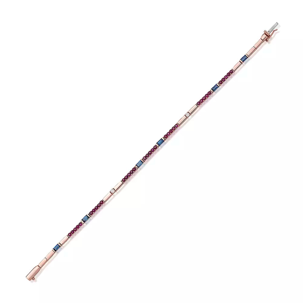 Mosaic 2.28 CT Yakut, Safir ve Pırlanta Taşlı Rose Altın Suyolu Bileklik