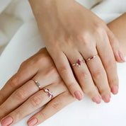 Pixie Multicolor Safir, Yakut ve Pırlanta Taşlı Rose Altın Çiçek Yüzük