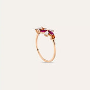 Multicolor Safir, Yakut ve Pırlanta Taşlı Rose Altın Çiçek Yüzük