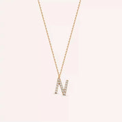 N Harf 0.10 CT Pırlanta Taşlı Rose Altın Kolye