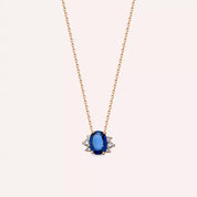 Navy Safir ve Pırlanta Taşlı Rose Altın Kolye