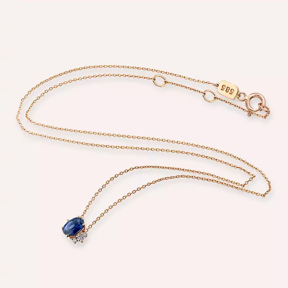 Navy Safir ve Pırlanta Taşlı Rose Altın Kolye
