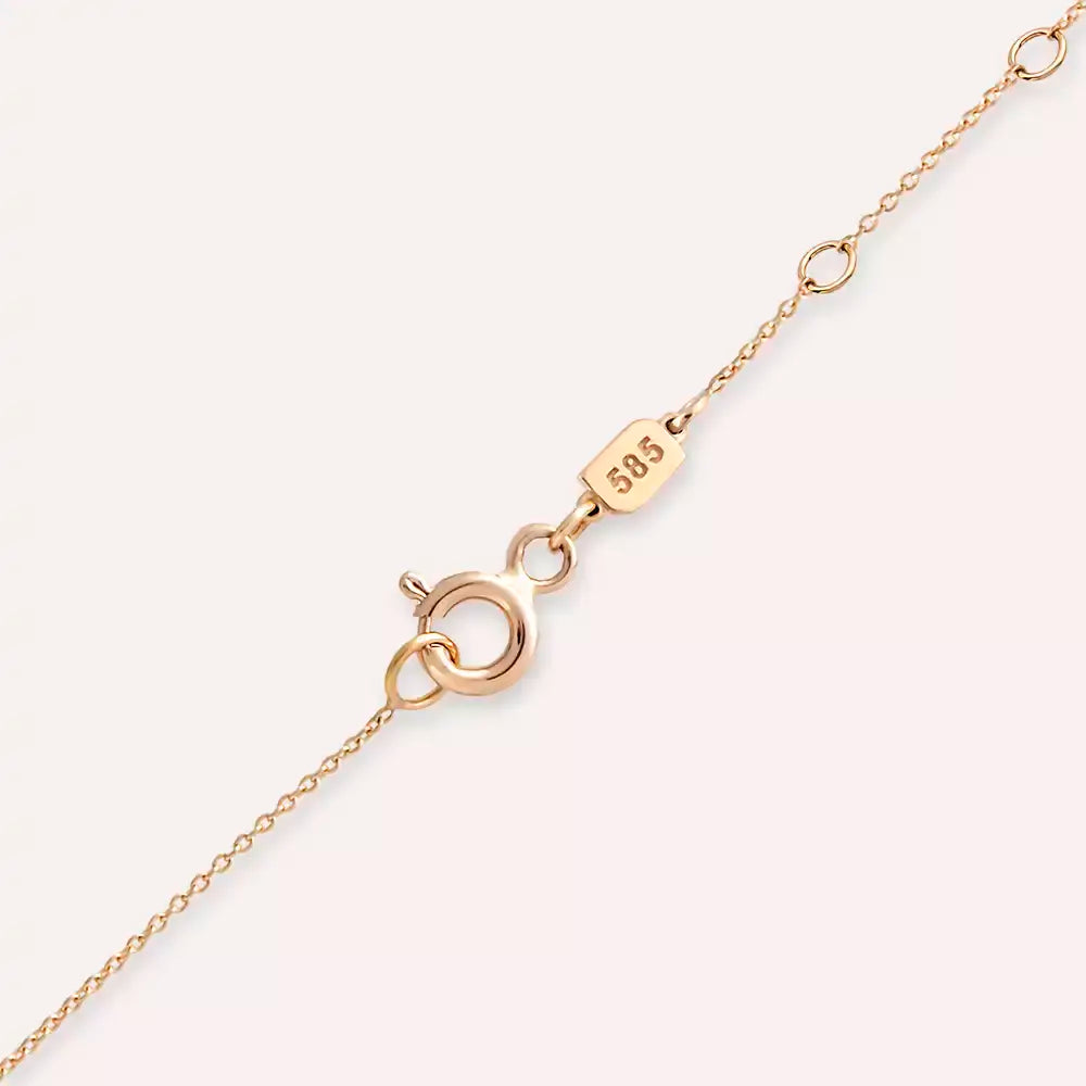 Navy Safir ve Pırlanta Taşlı Rose Altın Kolye