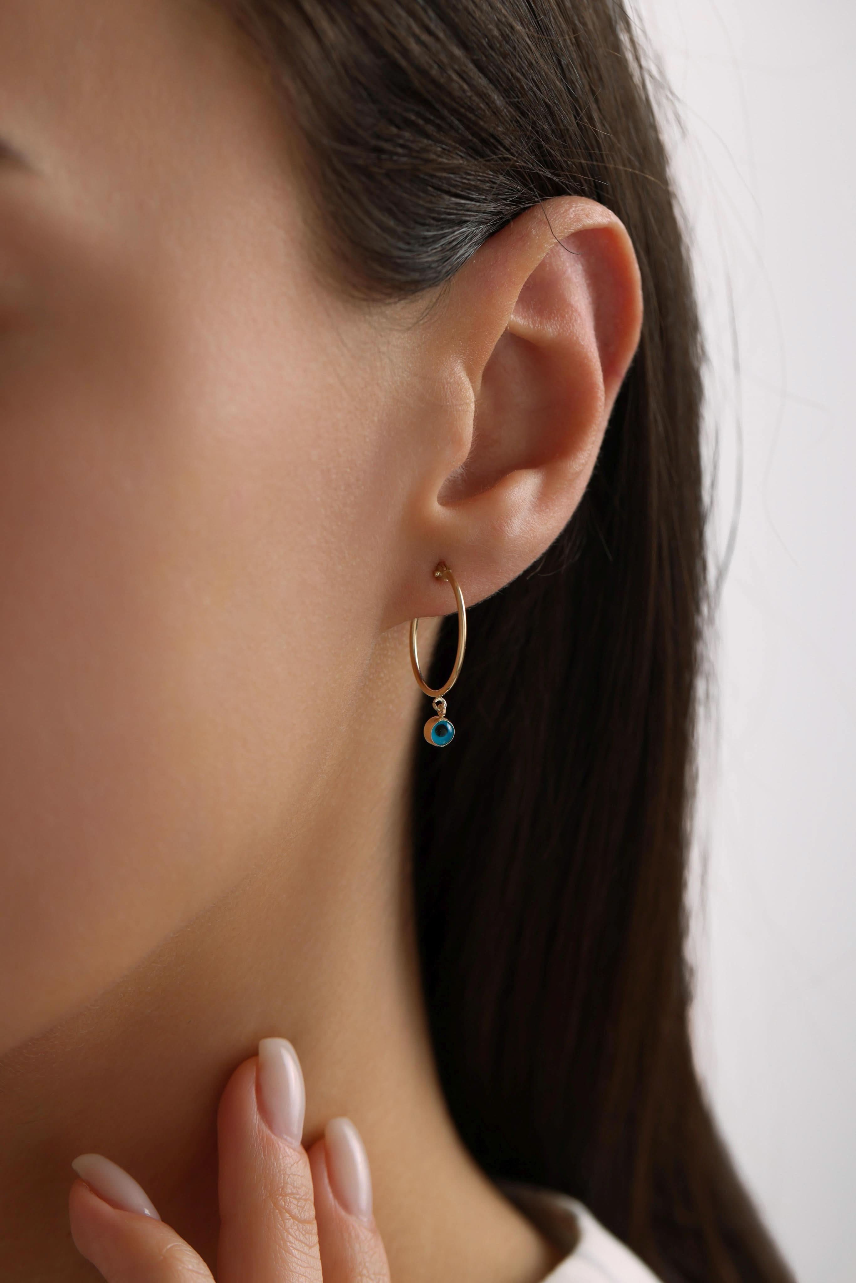 14 Ayar Halka Nazar Boncuklu Altın Küpe