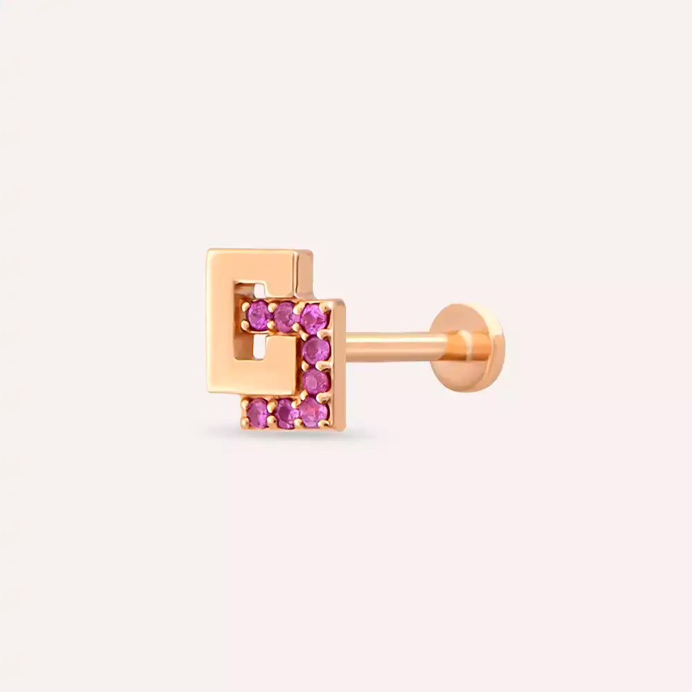 Nest Pink Safir Taşlı Rose Altın Piercing