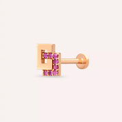 Nest Pink Safir Taşlı Rose Altın Piercing