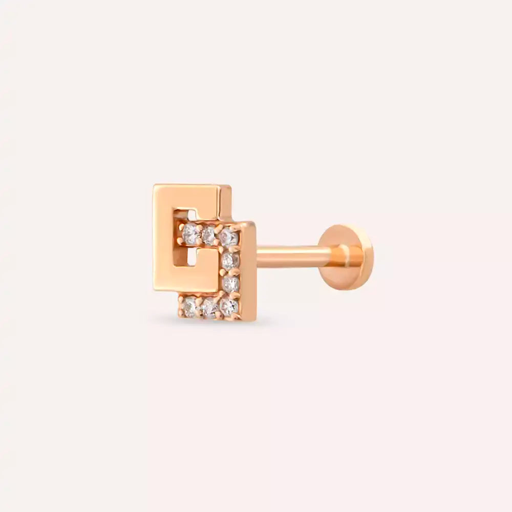 Nest Pırlanta Taşlı Rose Altın Piercing