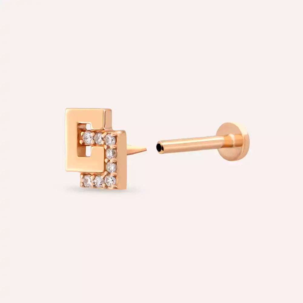 Nest Pırlanta Taşlı Rose Altın Piercing