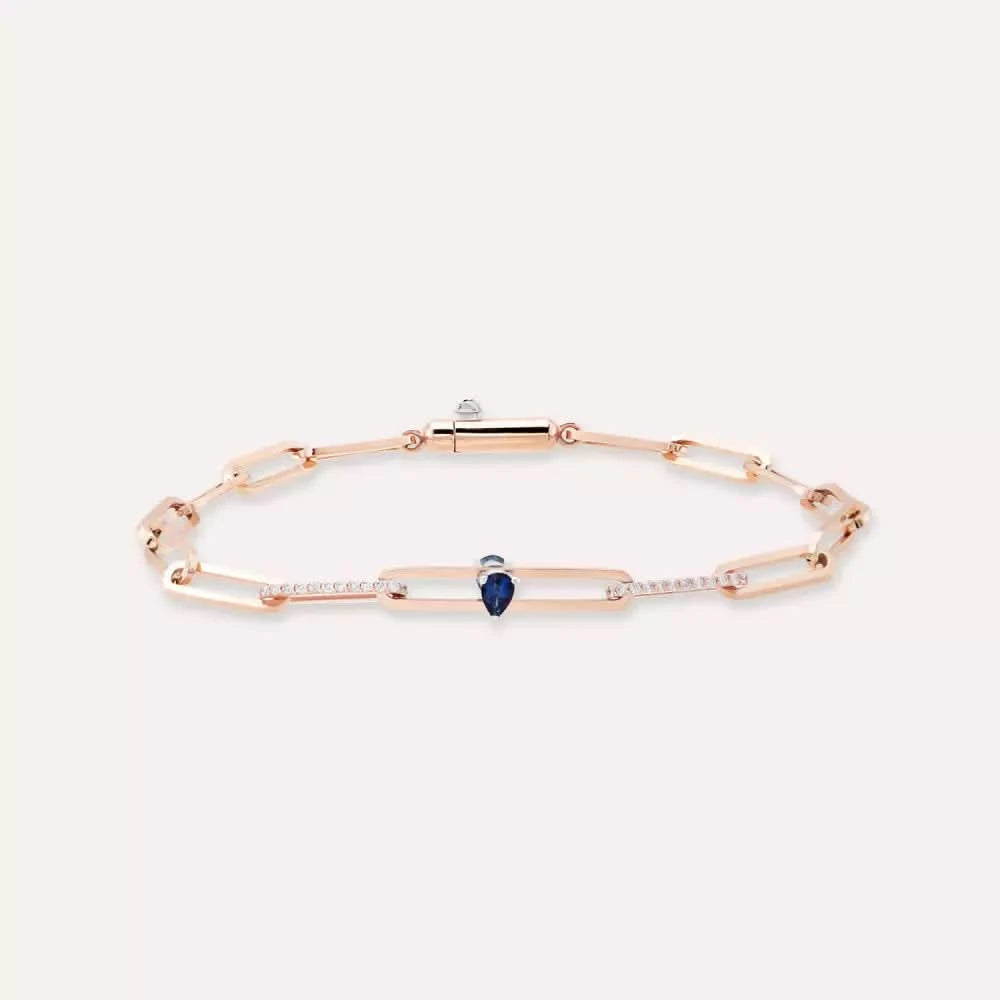 Nest Safir ve Pırlanta Taşlı Rose Altın Bileklik
