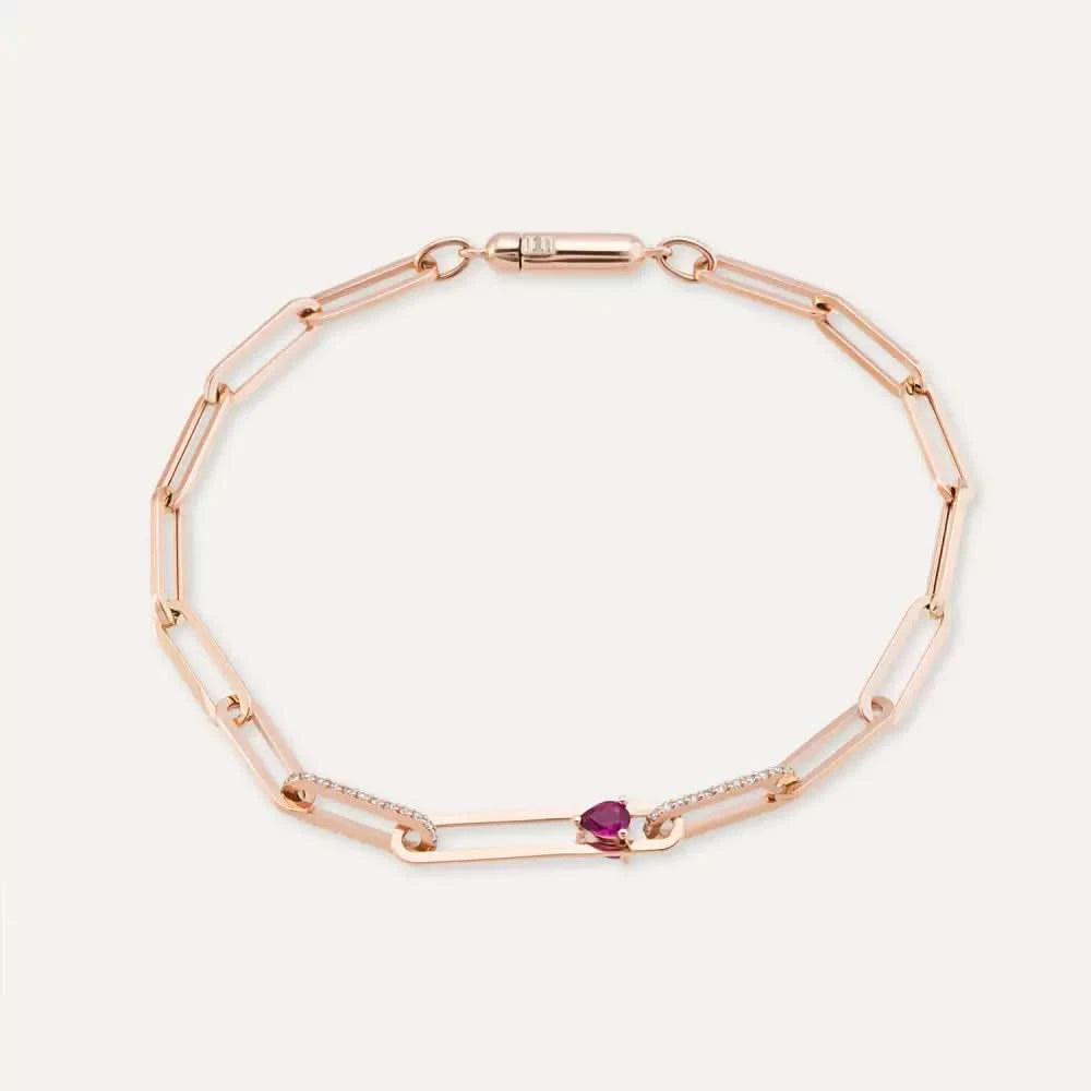 Nest Yakut ve Pırlanta Taşlı Rose Altın Bileklik