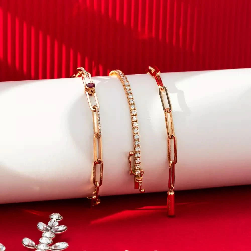 Nest Yakut ve Pırlanta Taşlı Rose Altın Bileklik