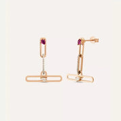 Nest Yakut ve Pırlanta Taşlı Rose Altın Küpe