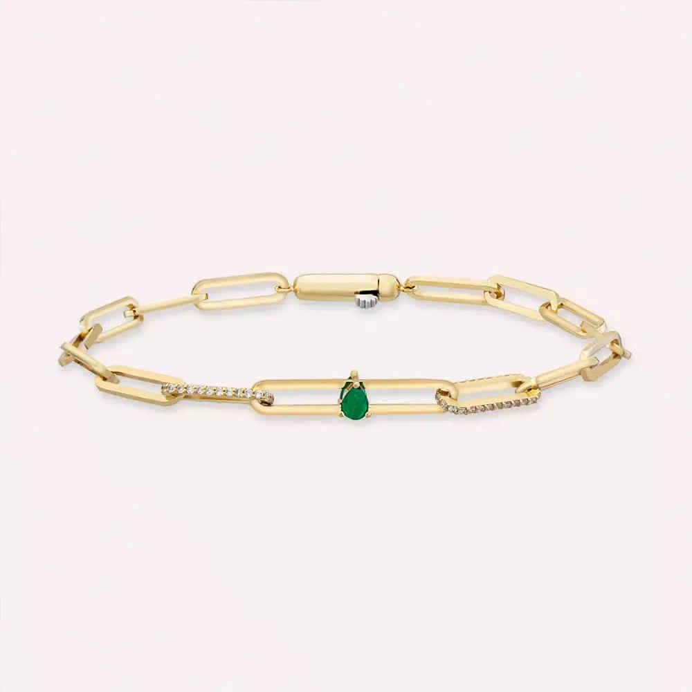 Nest Zümrüt ve Pırlanta Taşlı Rose Altın Bileklik