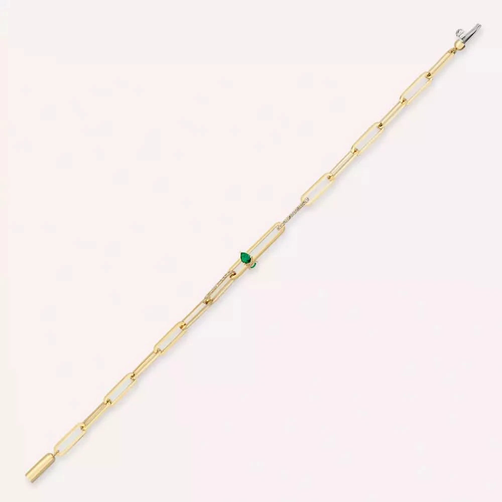 Nest Zümrüt ve Pırlanta Taşlı Rose Altın Bileklik