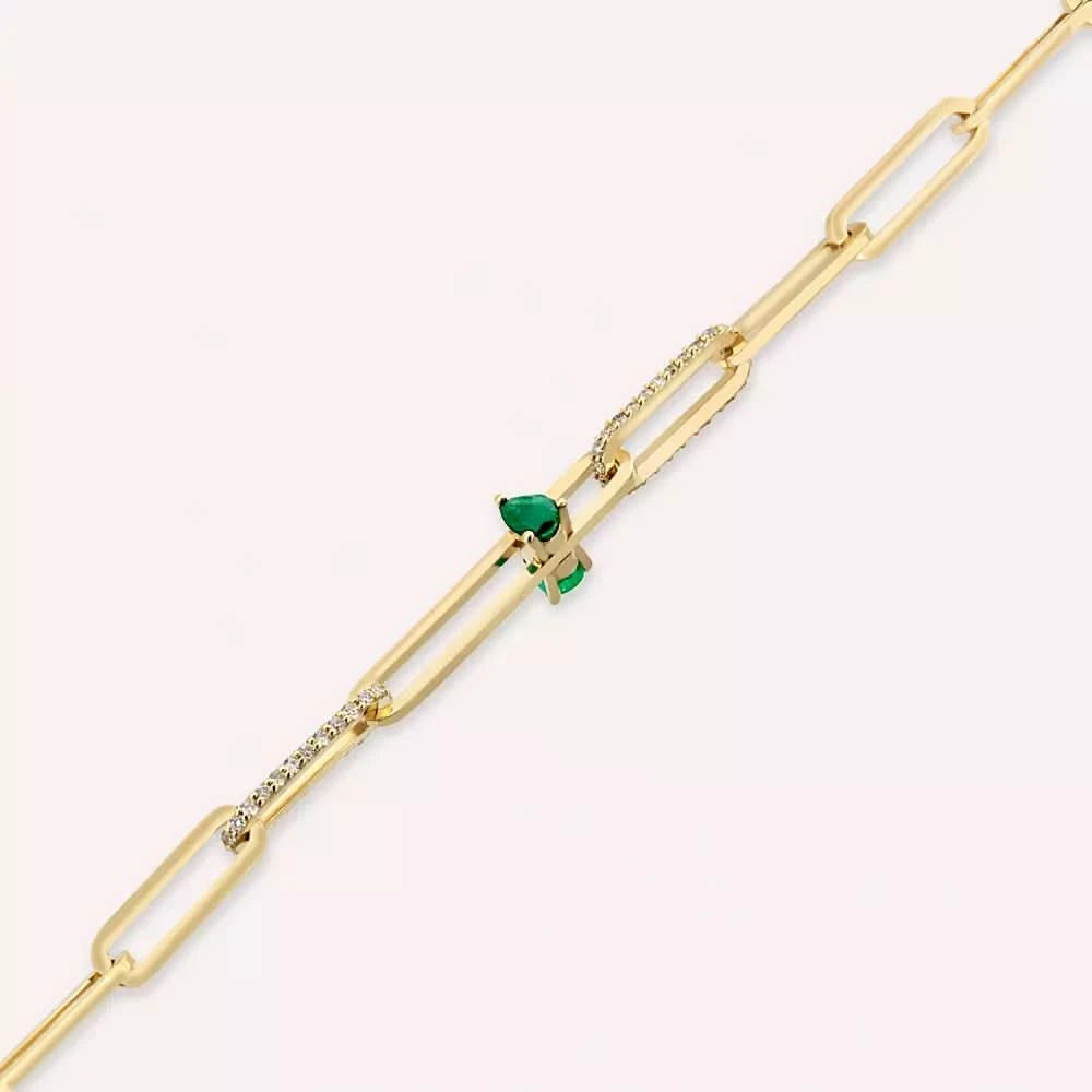 Nest Zümrüt ve Pırlanta Taşlı Rose Altın Bileklik