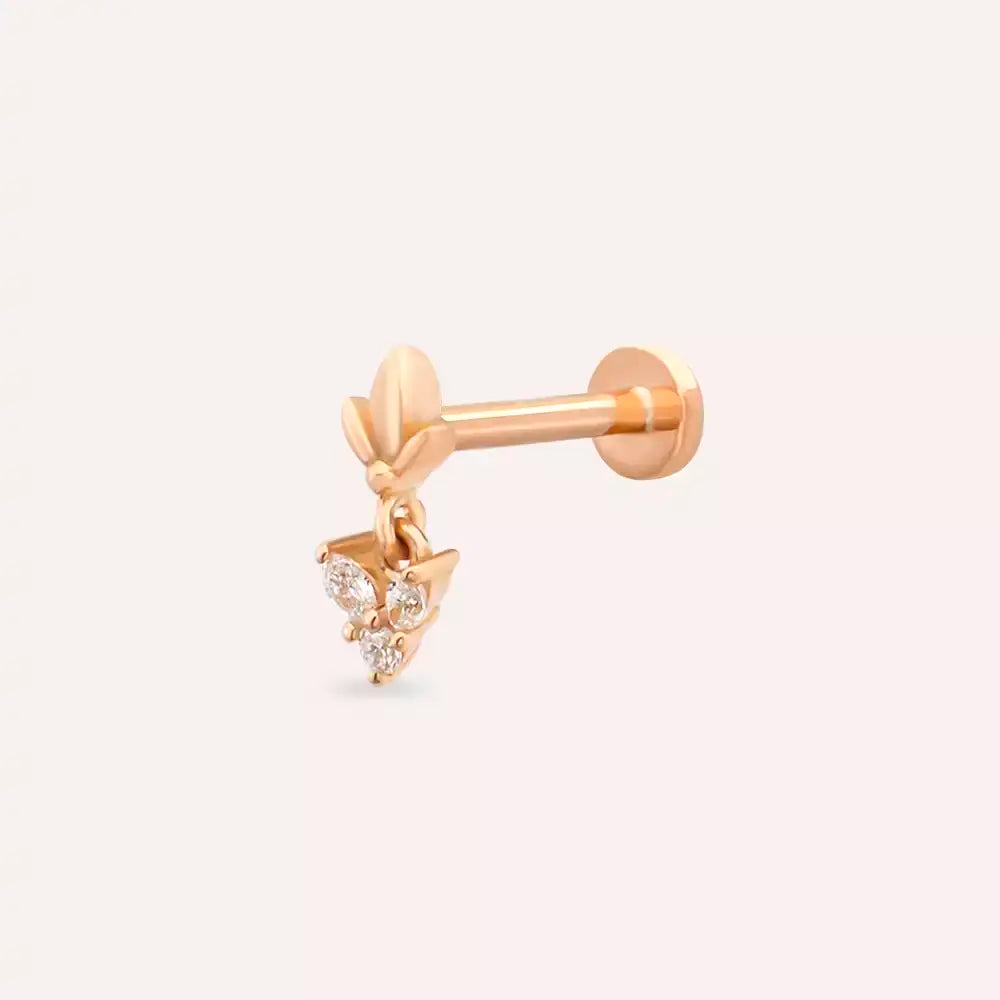 Nira Pırlanta Taşlı Rose Altın Piercing