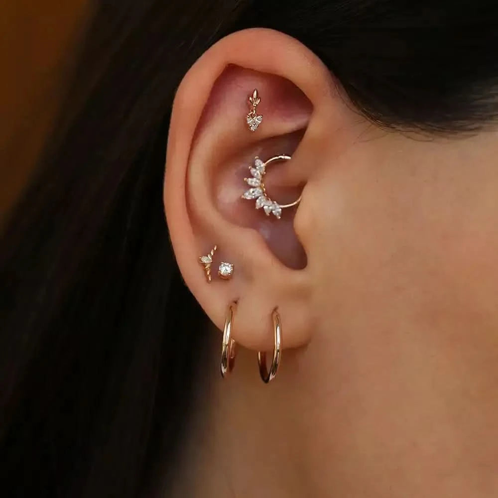 Nira Pırlanta Taşlı Rose Altın Piercing