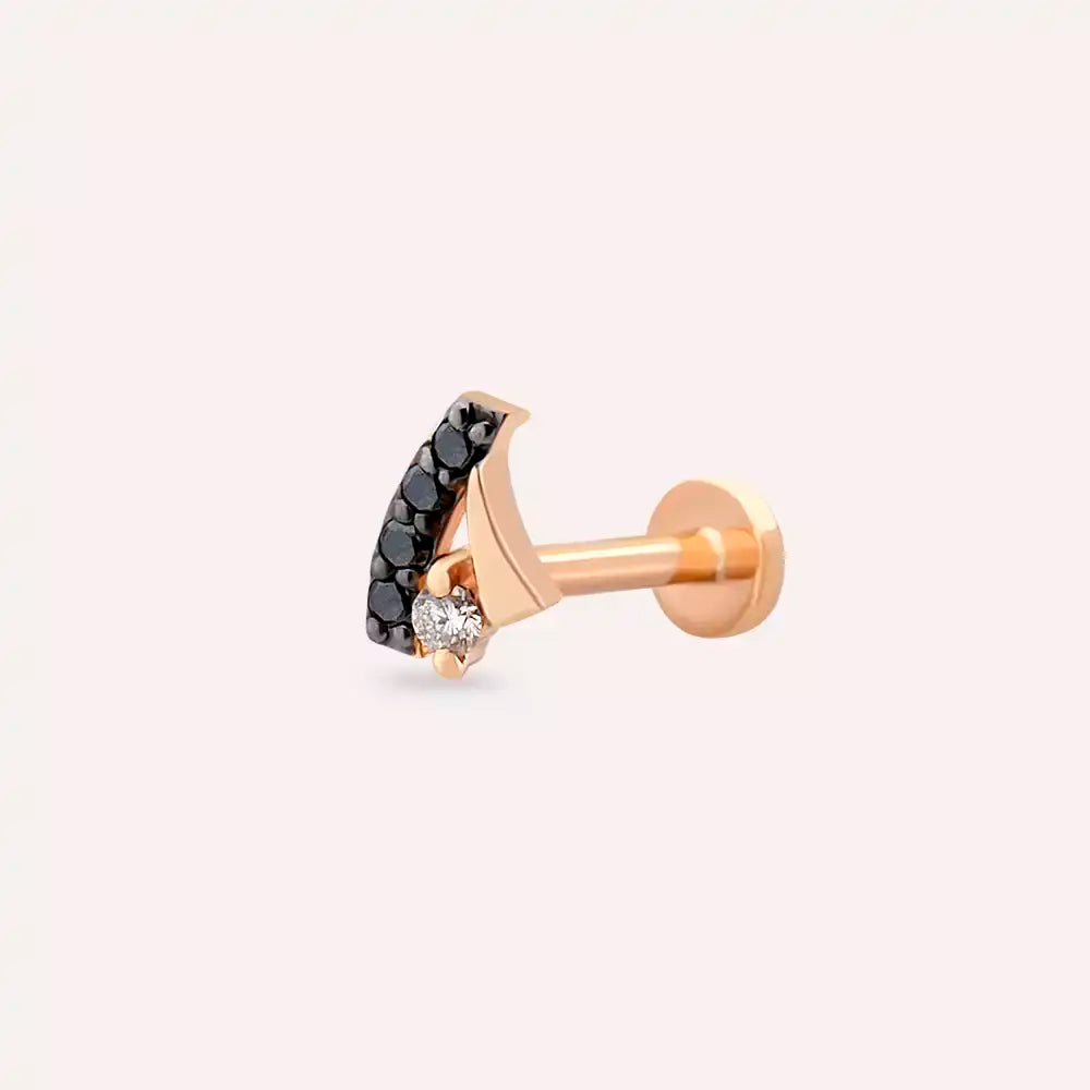 Niva Siyah Pırlanta Taşlı Rose Altın Piercing