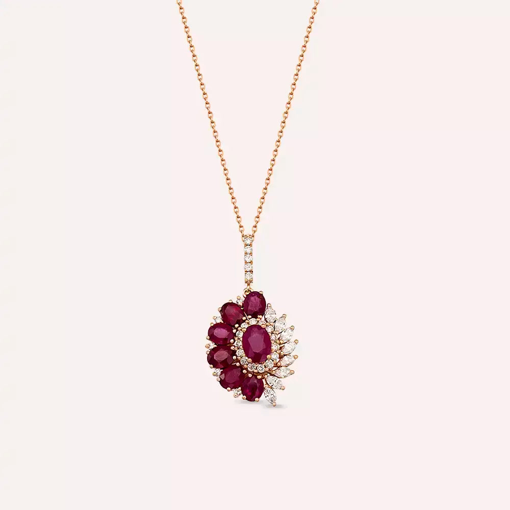 Nocta Yakut ve Pırlanta Taşlı Rose Altın Kolye