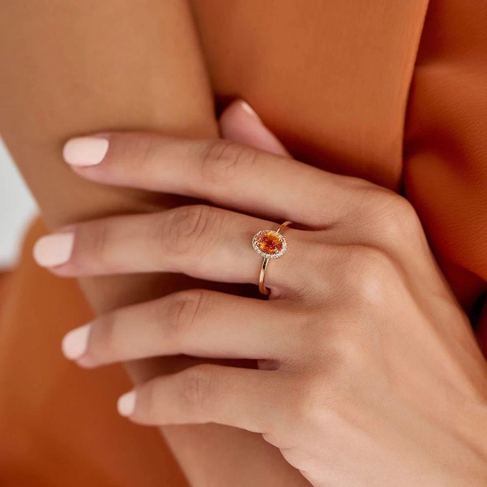 Nora 1.33 CT Orange Safir ve Pırlanta Taşlı Rose Altın Yüzük