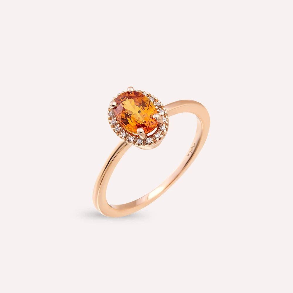 Nora 1.33 CT Orange Safir ve Pırlanta Taşlı Rose Altın Yüzük