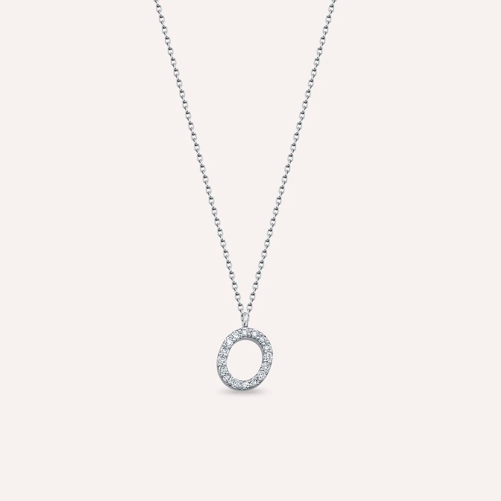 O Harf 0.10 CT Pırlanta Taşlı Beyaz Altın Kolye