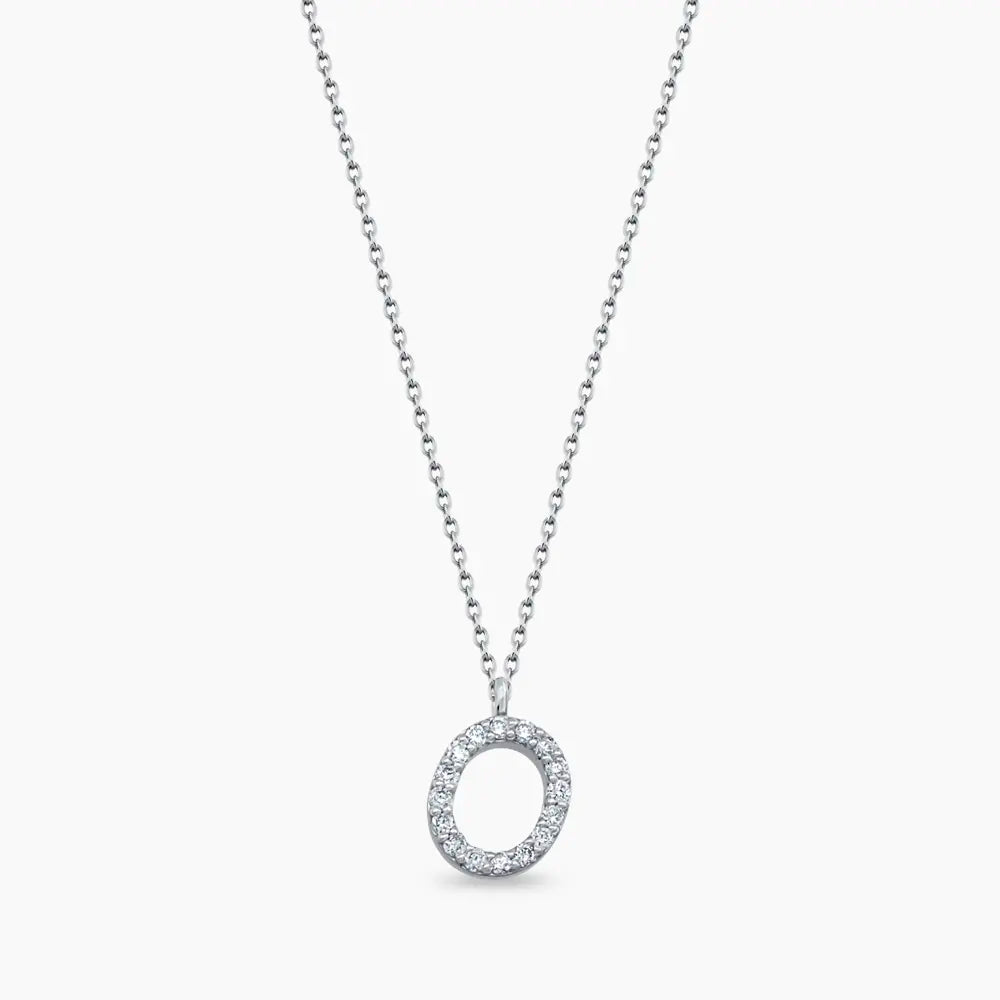 O Harf 0.10 CT Pırlanta Taşlı Beyaz Altın Kolye