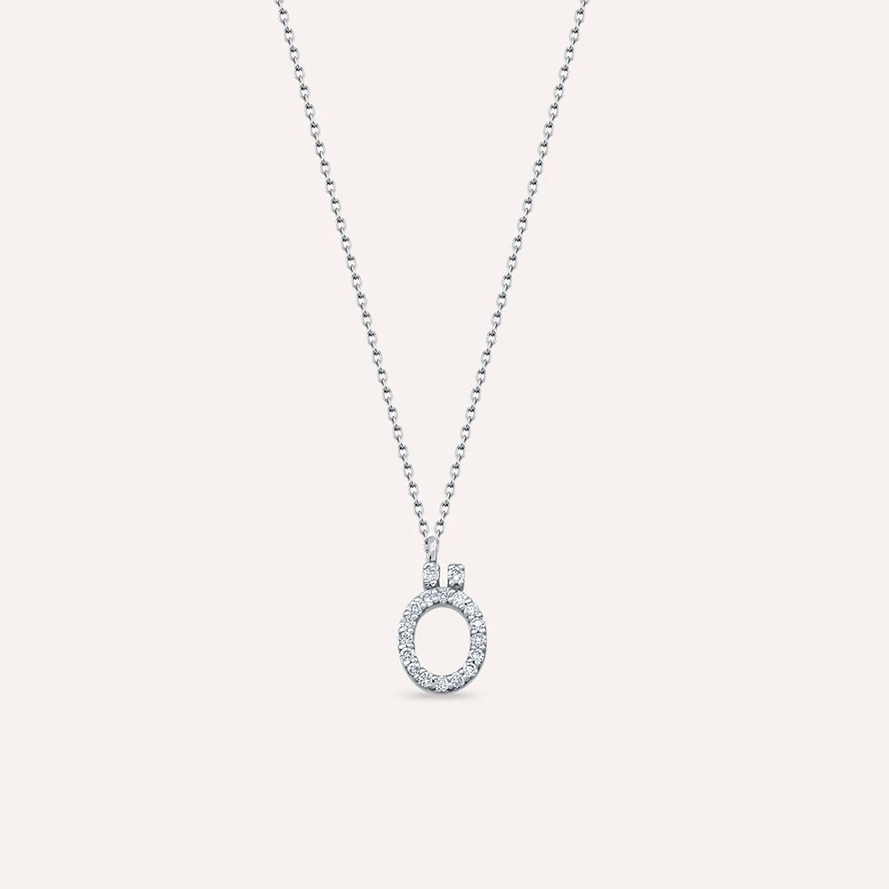 Ö Harf 0.12 CT Pırlanta Taşlı Beyaz Altın Kolye