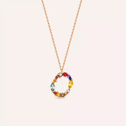 O Harf Brown Pırlanta ve Multicolor Safir Taşlı Rose Altın Kolye