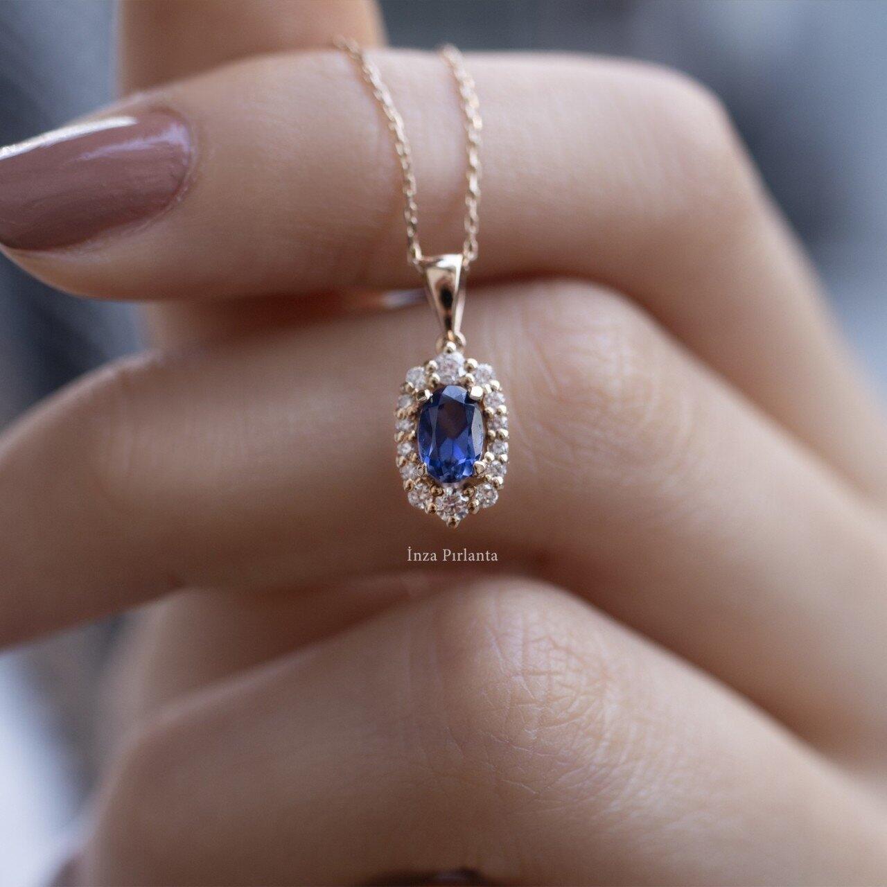 Özel Tasarım Blue Topaz & Pırlanta Kolye