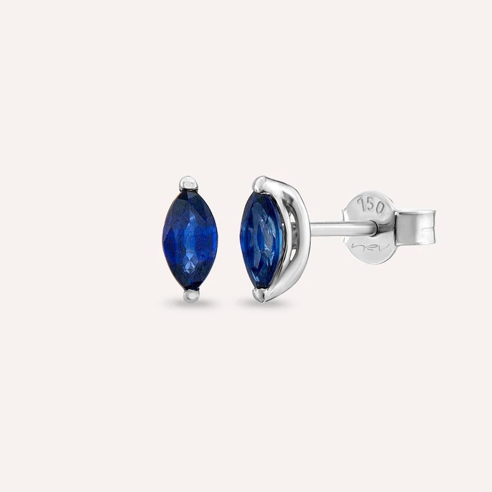 Olivia 0.66 CT Markiz Kesim Safir Taşlı Beyaz Altın Küpe - Tufanlar Kuyumculuk