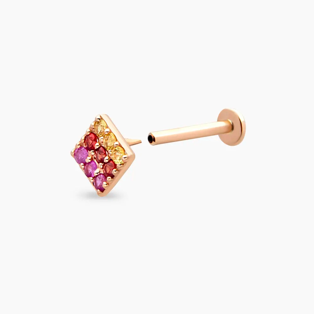 Ombre Multicolor Safir Taşlı Rose Altın Piercing