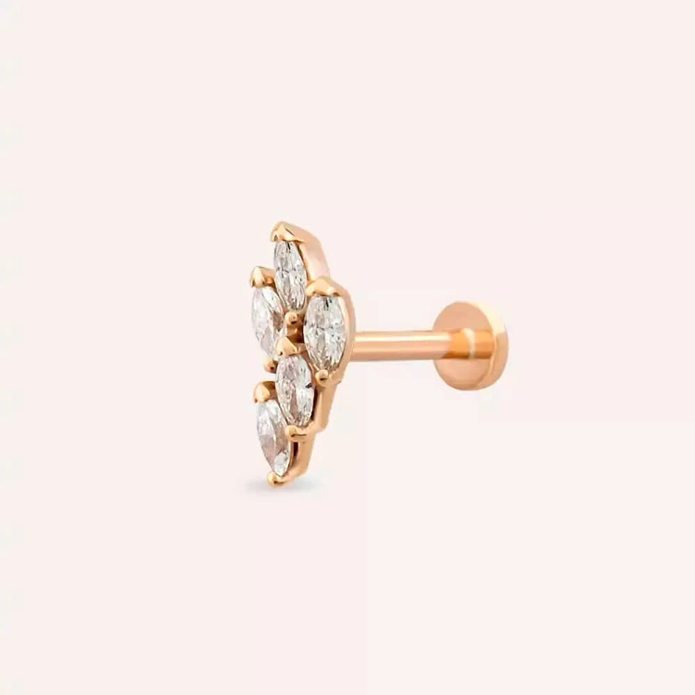 Opal Pırlanta Taşlı Rose Altın Piercing