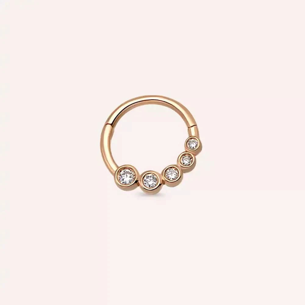 Ovin Pırlanta Taşlı Rose Altın Halka Piercing