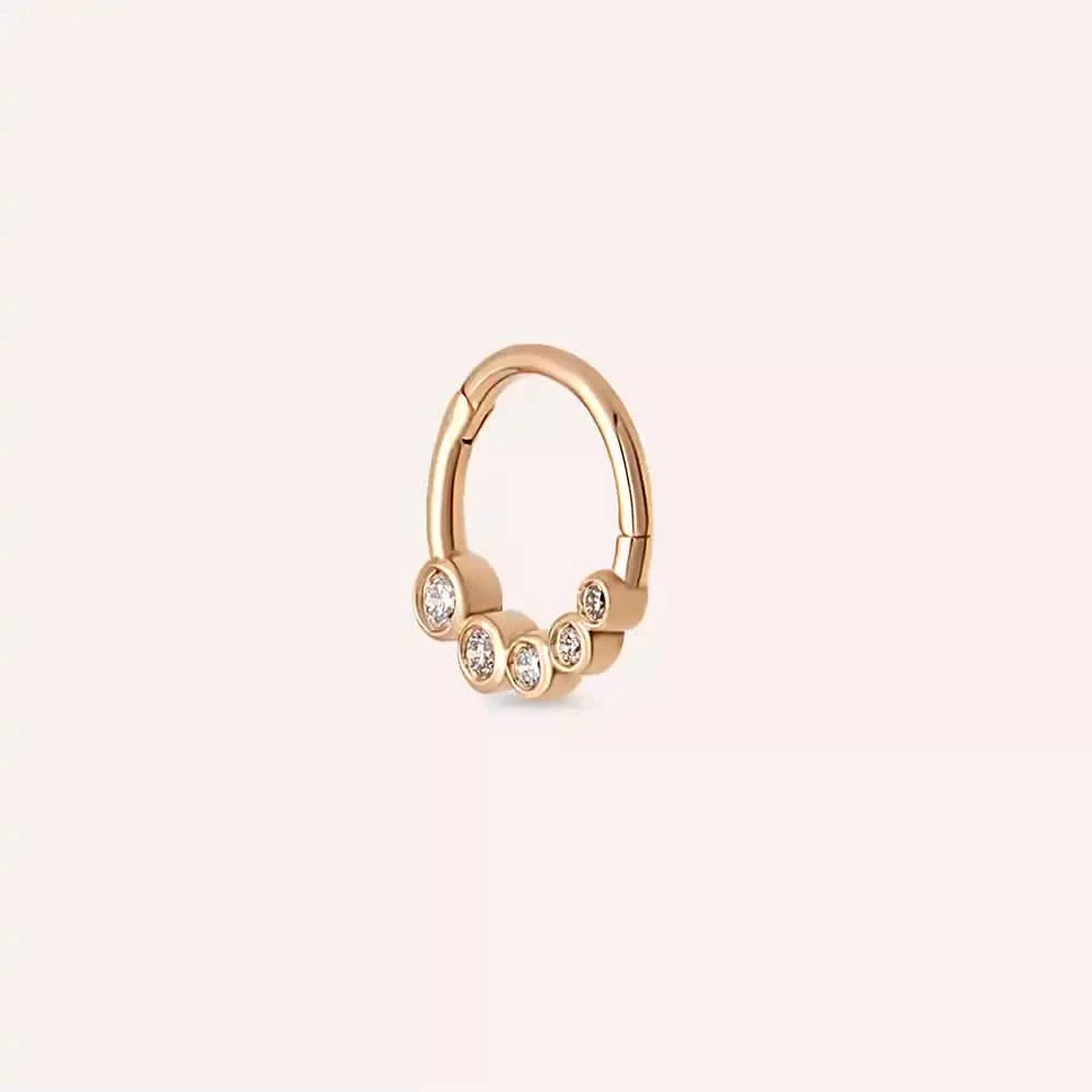Ovin Pırlanta Taşlı Rose Altın Halka Piercing