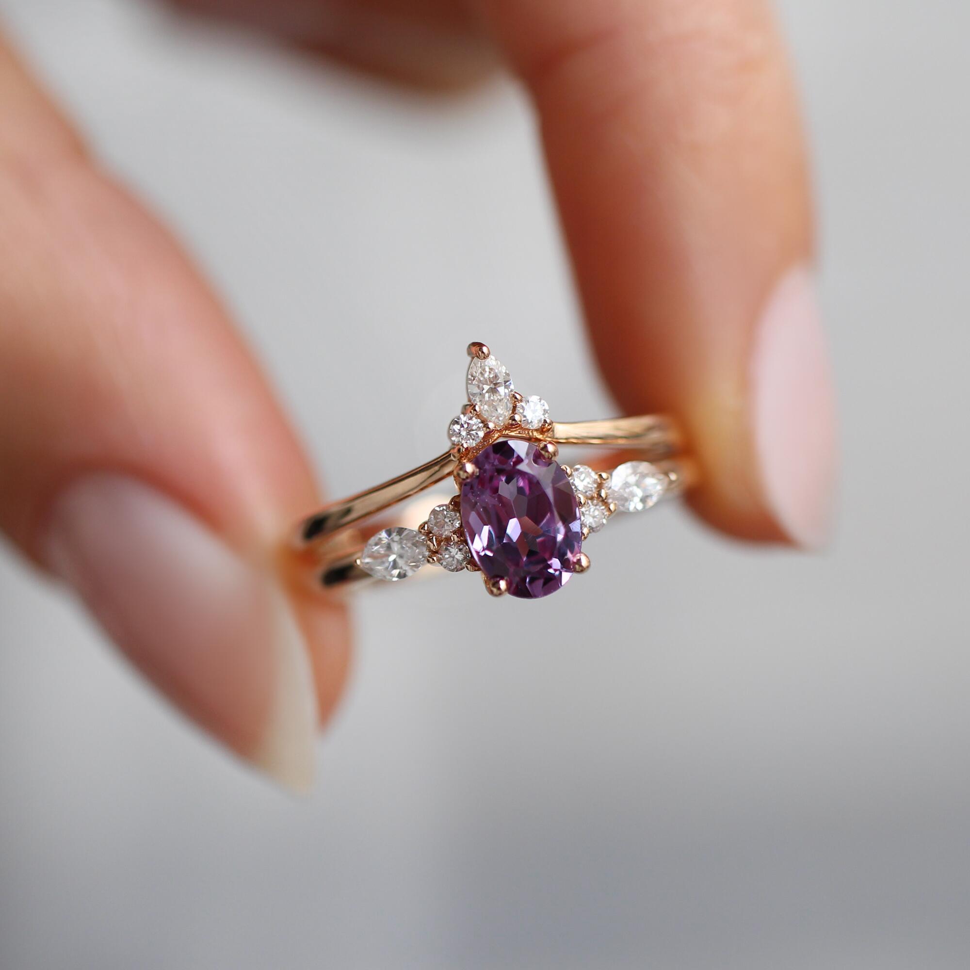 Özel Tasarım Alexandrite & Pırlanta İkili Yüzük