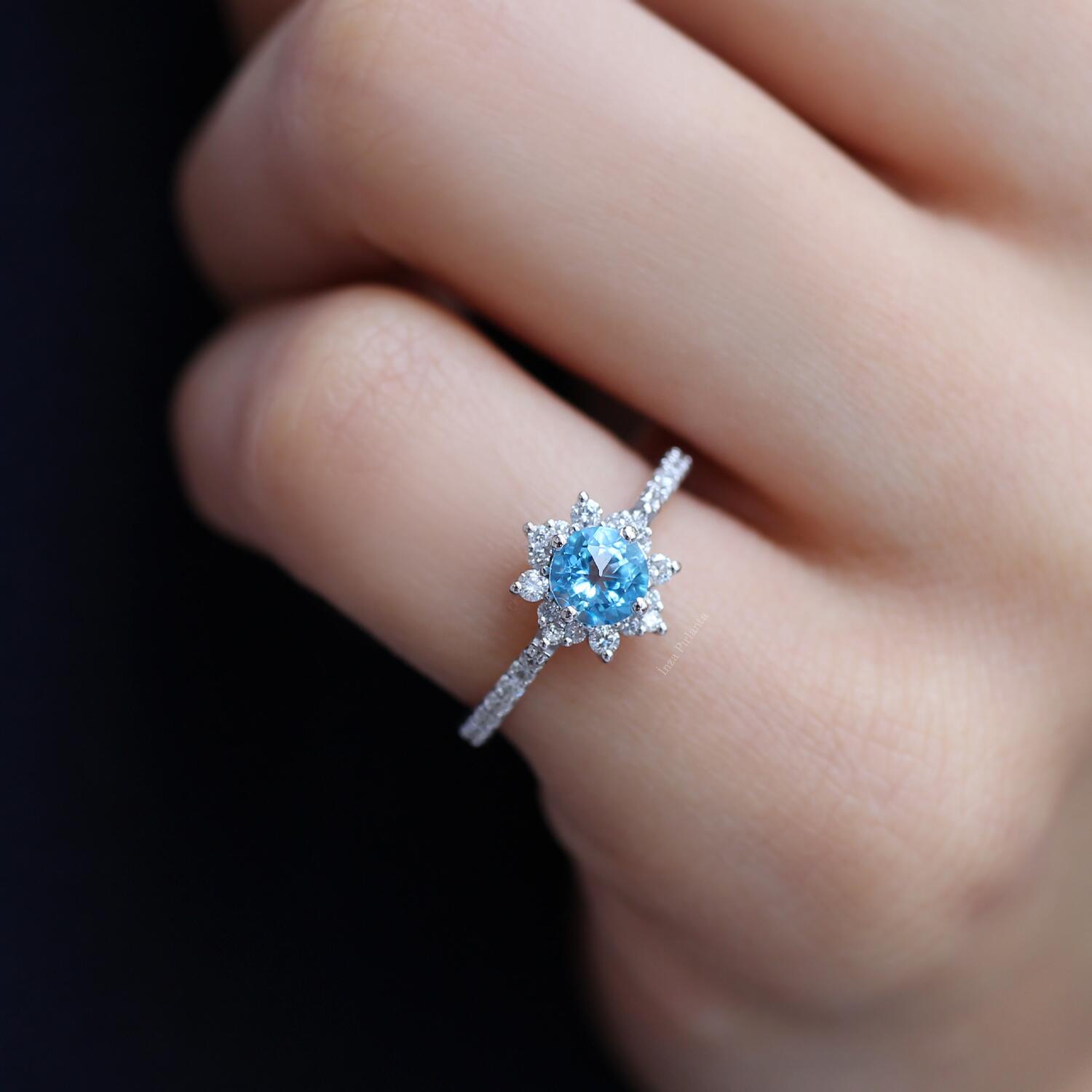 Vintage Kar Tanesi Blue Topaz & Pırlanta Yüzük