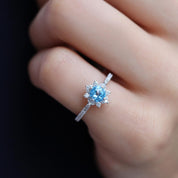 Vintage Kar Tanesi Blue Topaz & Pırlanta Yüzük