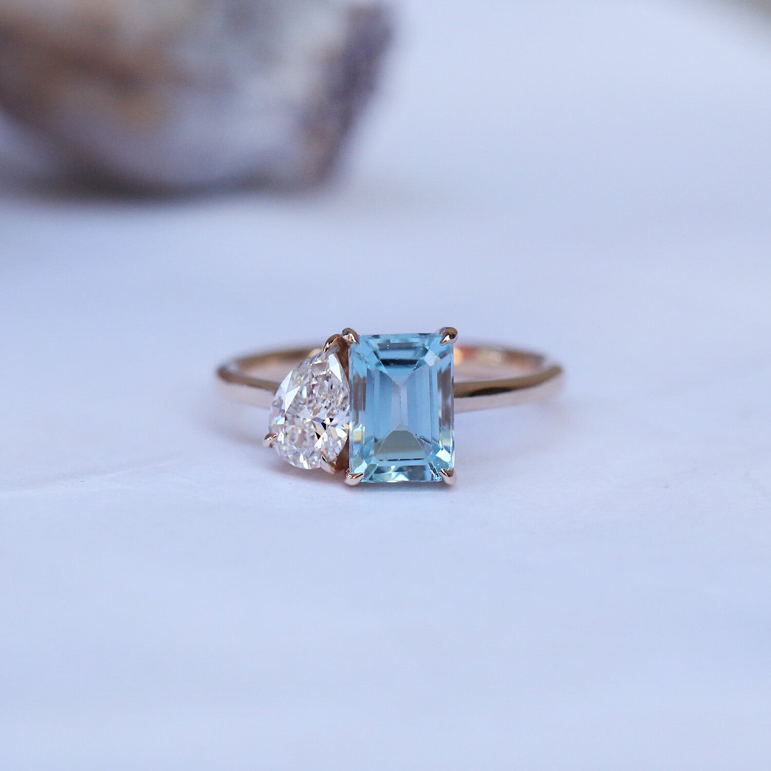 Özel Tasarım Damla Pırlanta  & Aquamarine Yüzük