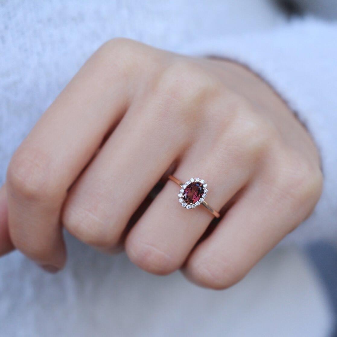 Özel Tasarım Oval Pembe Turmalin & Pırlanta Yüzük