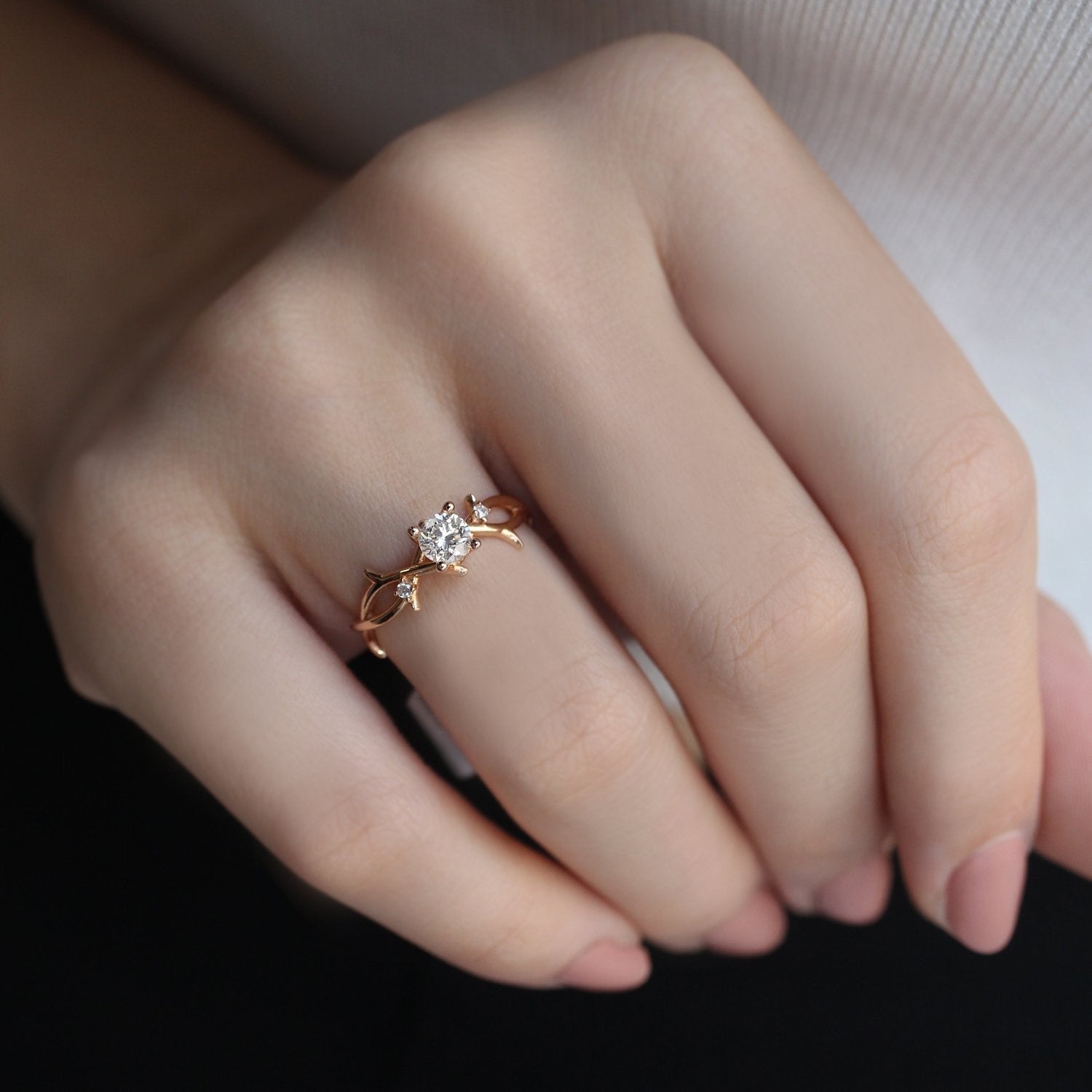 0.42 CT Vintage Tasarım Pırlanta Dal Tektaş Yüzük