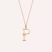 P Harf 0.02 CT Baget Pırlanta Taşlı Rose Altın Kolye