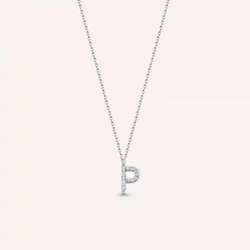 P Harf 0.10 CT Pırlanta Taşlı Beyaz Altın Kolye