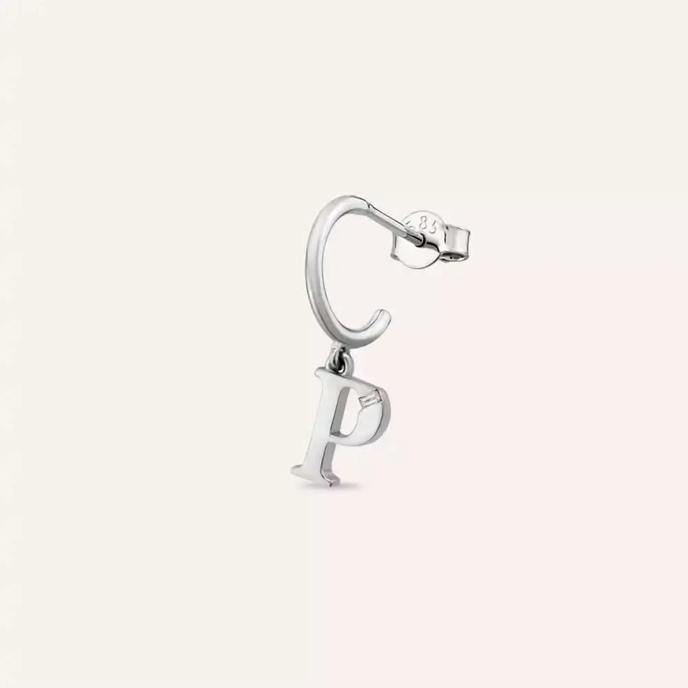 P Harf Pırlanta Taşlı Beyaz Altın Tek Küpe