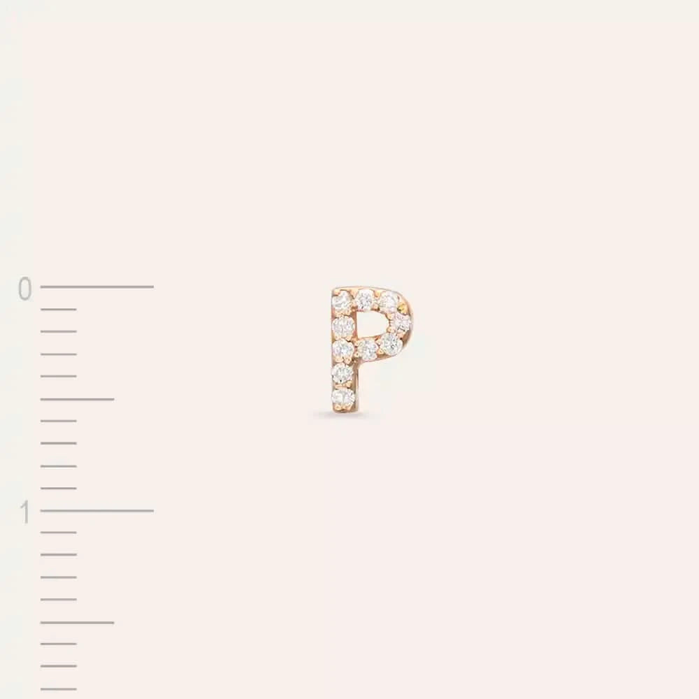 P Harf Pırlanta Taşlı Rose Altın Tek Küpe