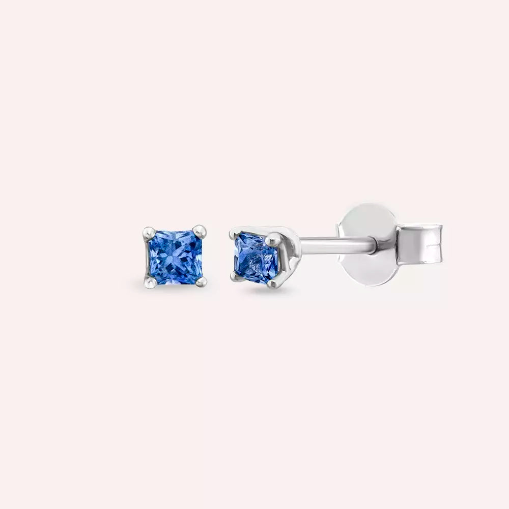 Paio Blue Safir Taşlı Beyaz Altın Küpe