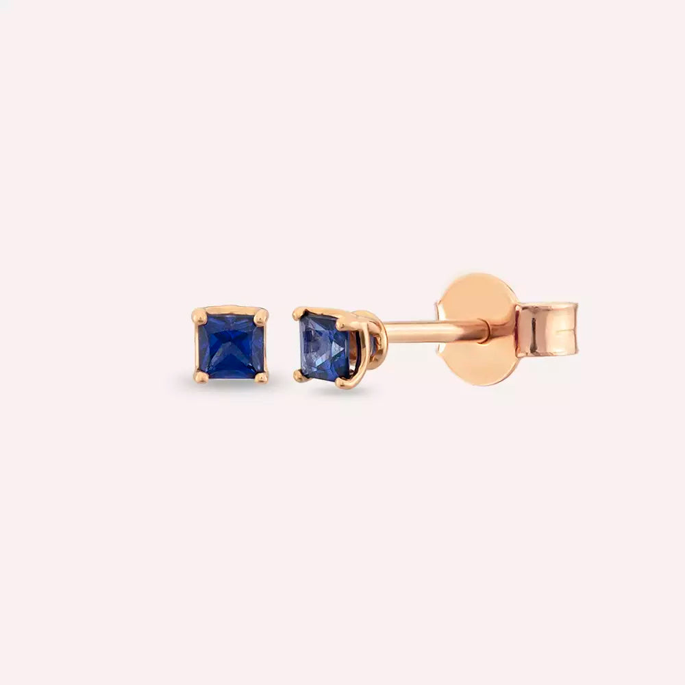 Paio Blue Safir Taşlı Rose Altın Küpe
