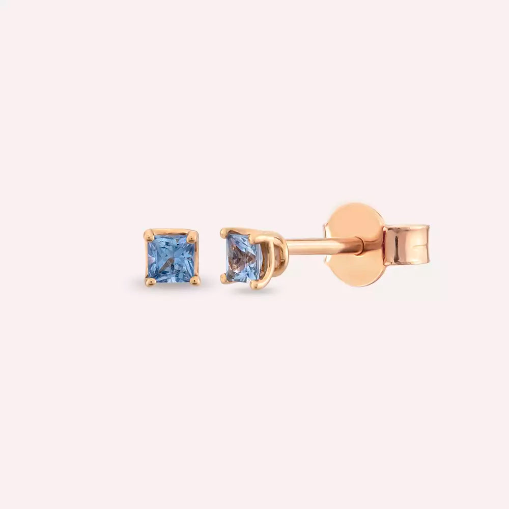 Paio Light Blue Safir Taşlı Rose Altın Küpe