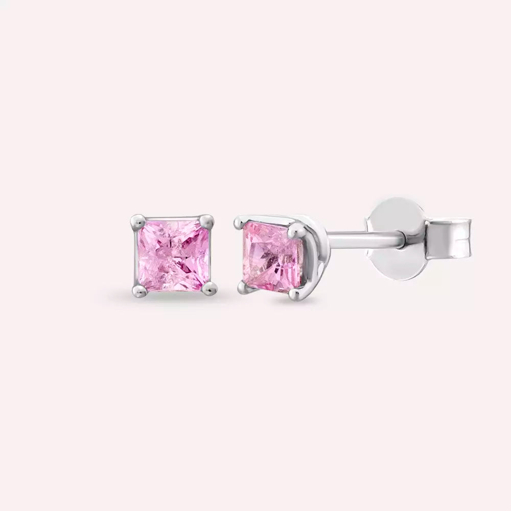 Paio Light Pink Safir Taşlı Beyaz Altın Küpe